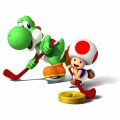 Yoshi e Toad jogando hockey