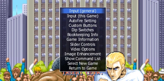 menu ingame do MAME
