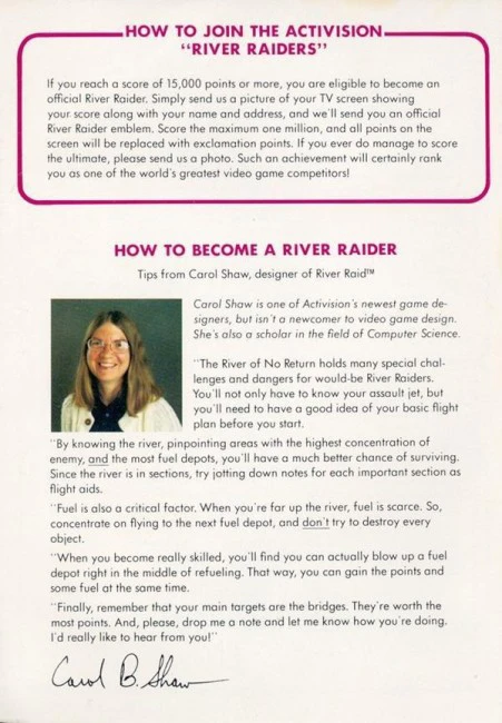 Carol Shaw River Raid notes