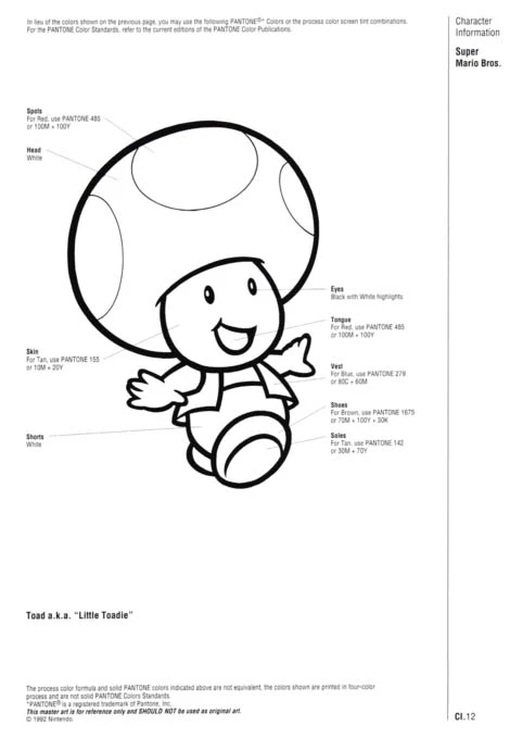 Nintendo Official Character Manual Toad pantone