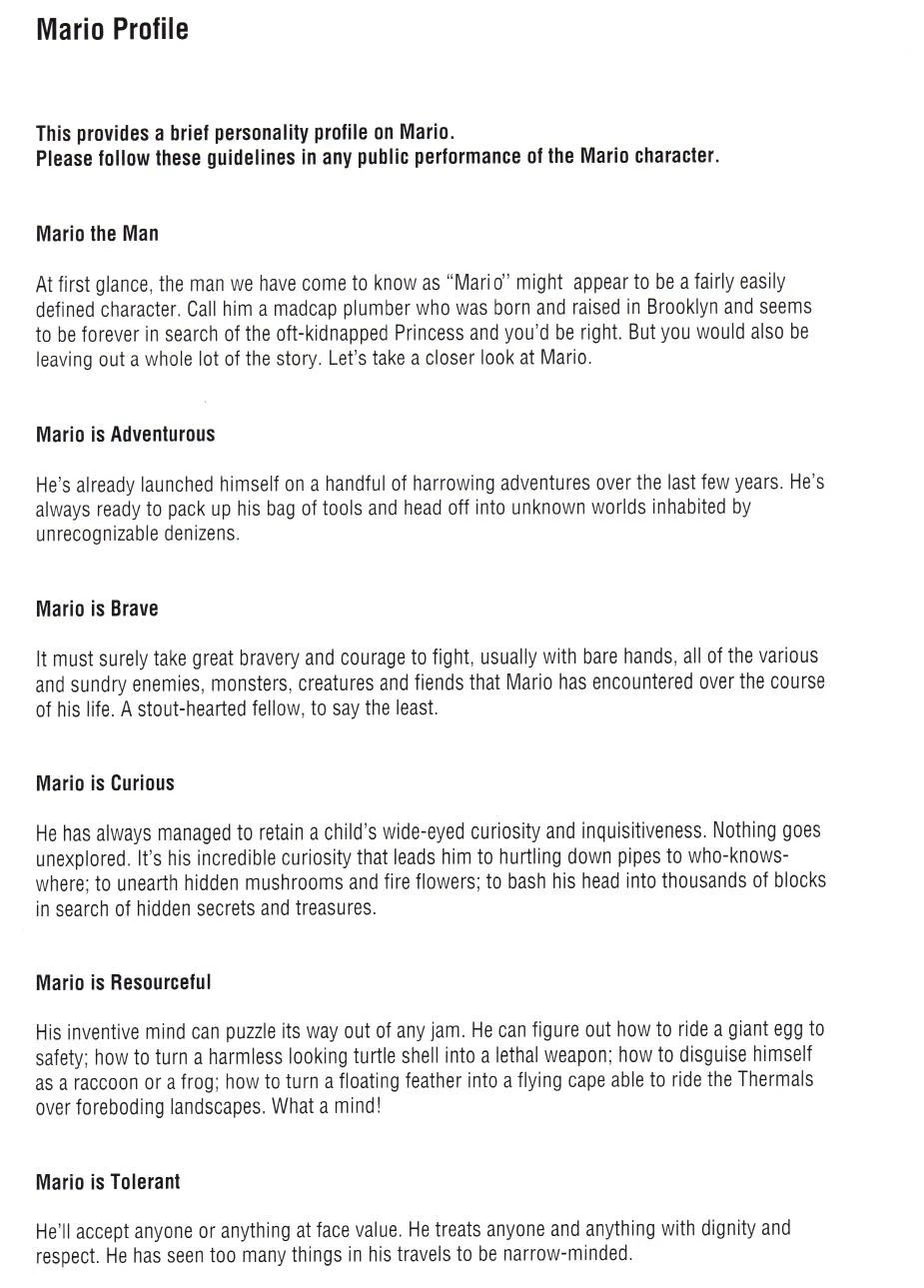 Nintendo Official Character Manual perfil de Mario
