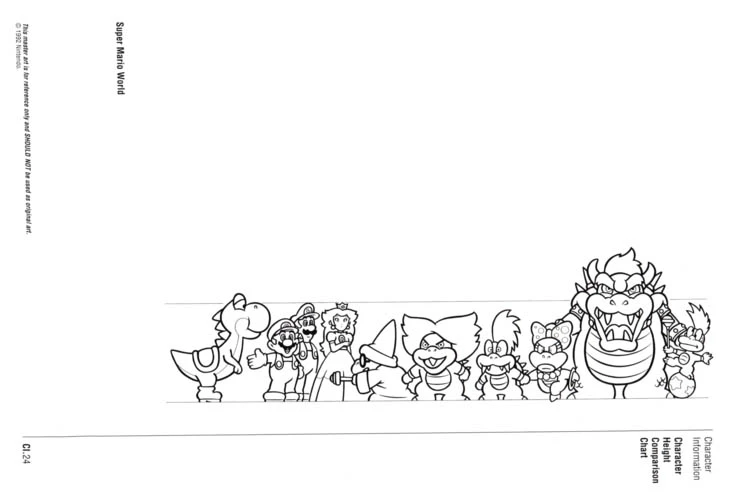Nintendo Official Character Manual tabela de estaturas