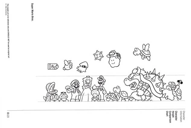 Nintendo Official Character Manual tabela de estaturas 2