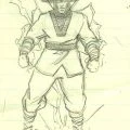 Primeiro esboço de Raiden, já com formas bem similares ao final.