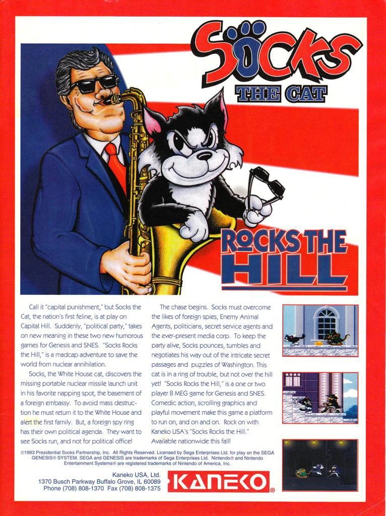 anúncio de socks the cat em revista de games da época