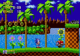 tela de Sonic the Hedgehog na fase Green Hill