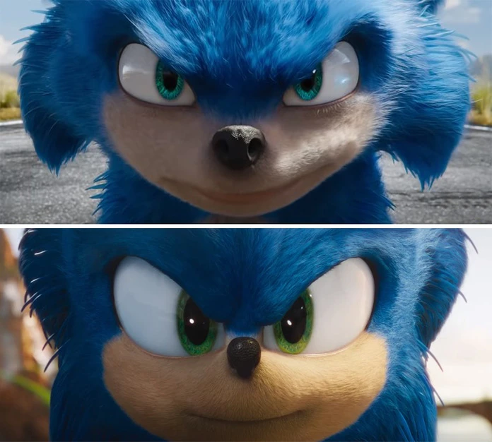 comparação Sonic antes e depois trailer