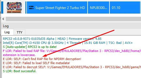 rpcs3 falha arquivo rap