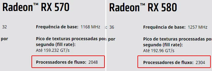 rx 570 vs rx 580 processadores fluxo