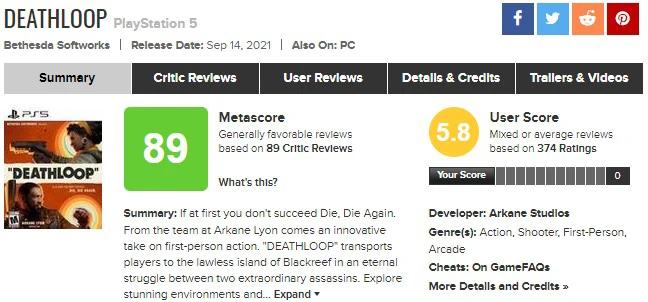 review bomb metacritic deathloop 2021