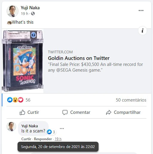 yuji naka facebook scam sonic